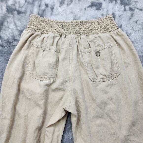 Rewash Pants Womens L Tan Khaki Linen Blend Pull On Wide Leg Casual Pockets - Picture 3 of 13
